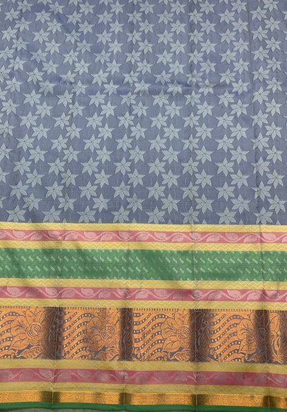 Synthetic Cotton Saree Light Sky Blue Colour with Vibrant Multicolour Border