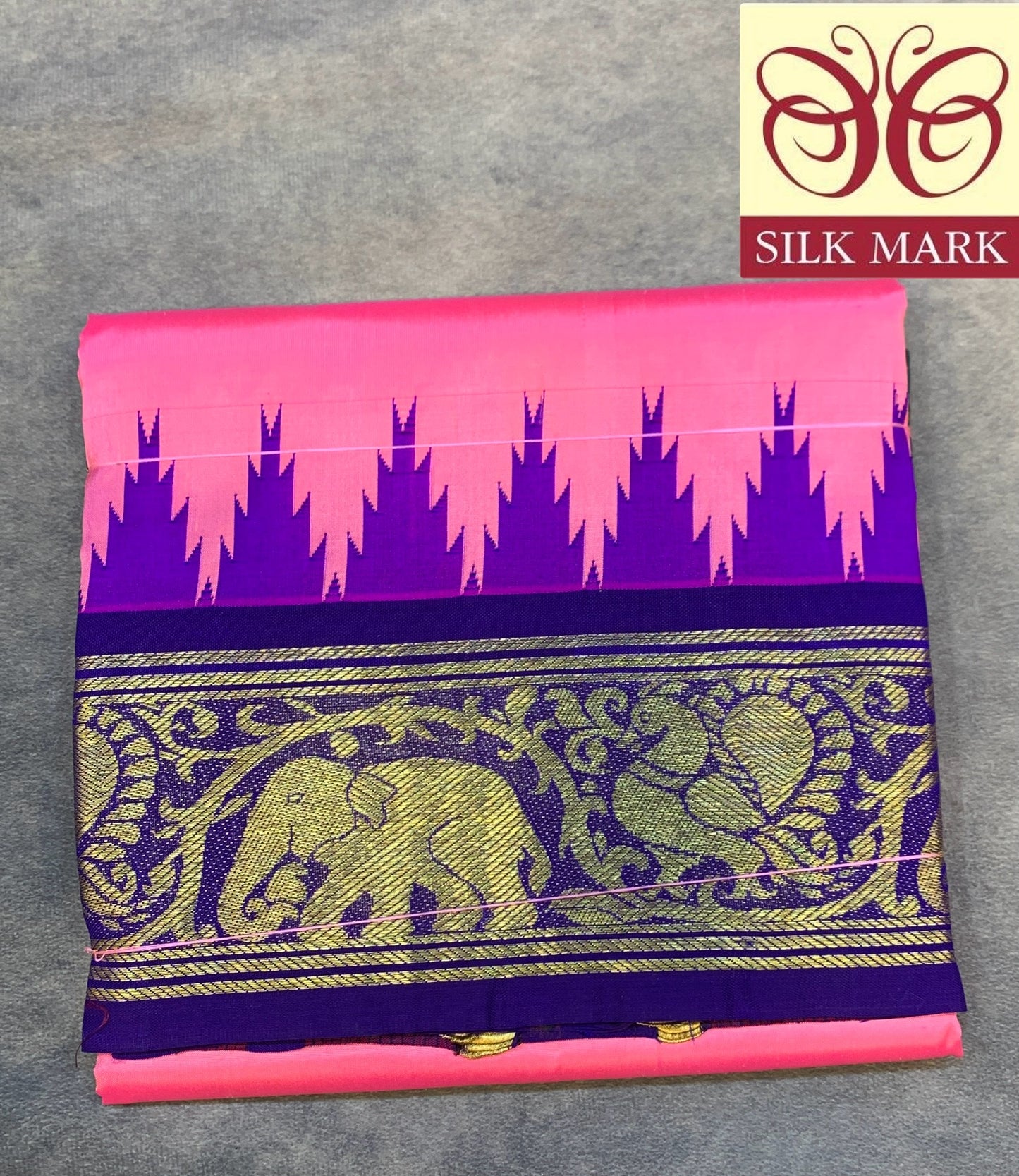 6 Mulam Silk Pooja Towel Baby Pink Colour with Ganga Jamuna Korvai Border( Pre Order Available)