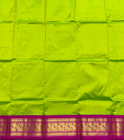 Parrot Green Shade Pure Kanchipuram Kids Pattu Pavadai with Contrast Border for age 2 to 5