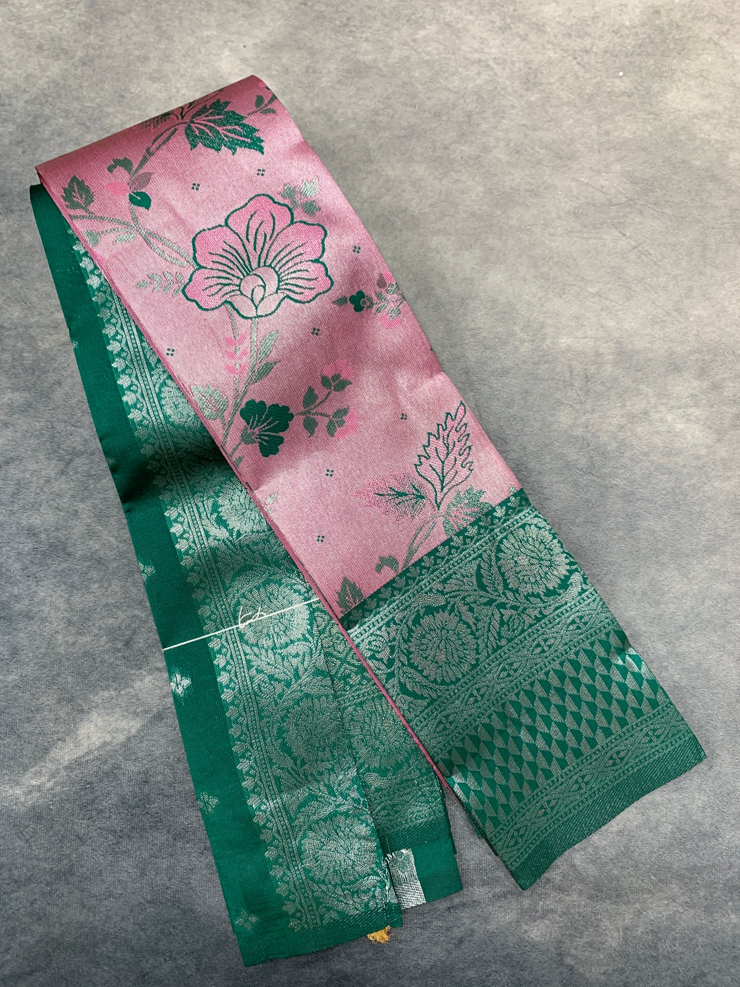 Art Silk Saree Pink Colour with Rama Green Colour Border