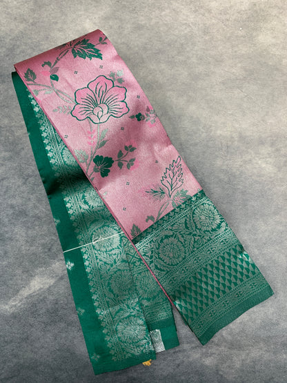 Art Silk Saree Pink Colour with Rama Green Colour Border