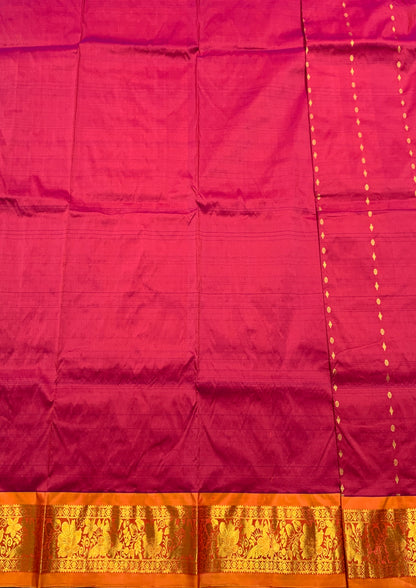 Magenta Pink shade Semi Silk Kids Pattu Pavadai with Contrast border for age above 10 years