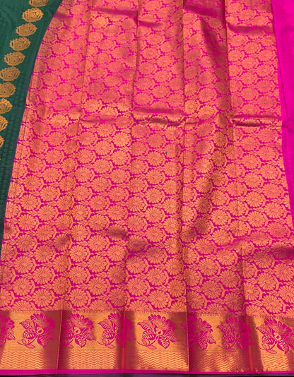 Vegan Silk Saree Green Colour Saree with Copper Border