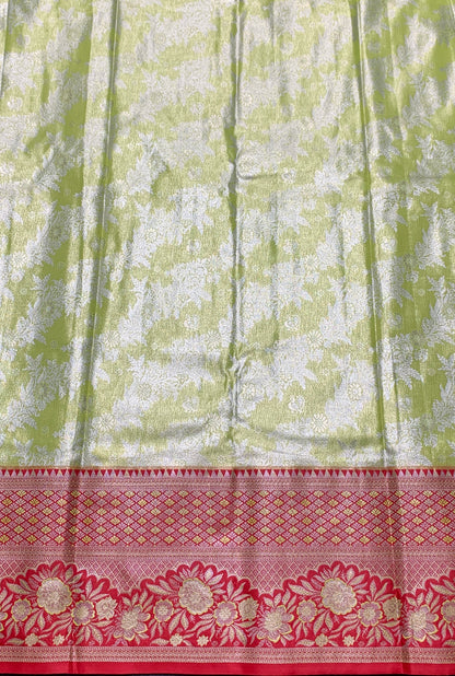 Apple Green Colour Soft kanchi pattu with Red Colour Border