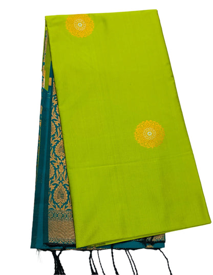 Soft Vegan Silk Saree Light Olive Green Colour with Border Less