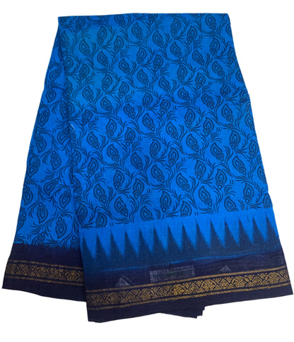 Chettinad Sungudi Cotton Azure Blue Colour with Navy Blue Border