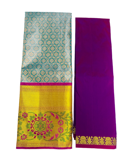 Sky Blue Shade Vegan Silk Half Saree Contrast Border for age above 10 years