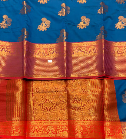 Soft Silk Casual Saree Sky Blue Colour with Red and Golden Colour Border