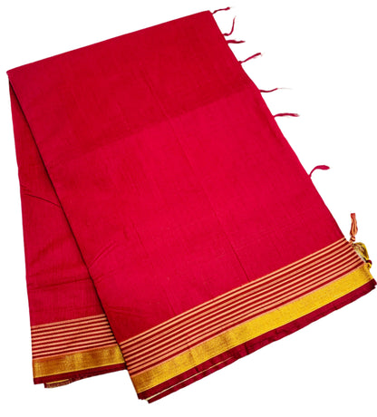 Chettinad Cotton Saree Red Colour with Zari Border