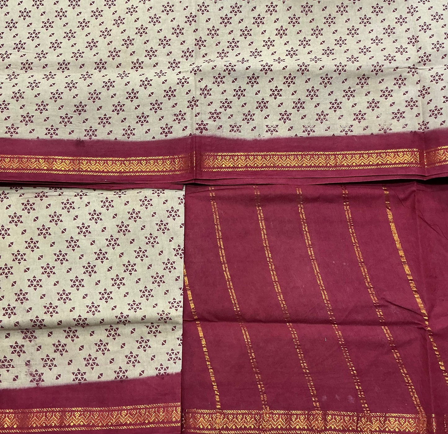 Chettinad Sungudi Cotton Tussar Colour with Maroon Colour Border