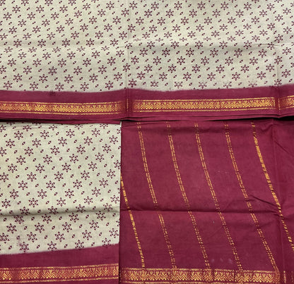 Chettinad Sungudi Cotton Tussar Colour with Maroon Colour Border