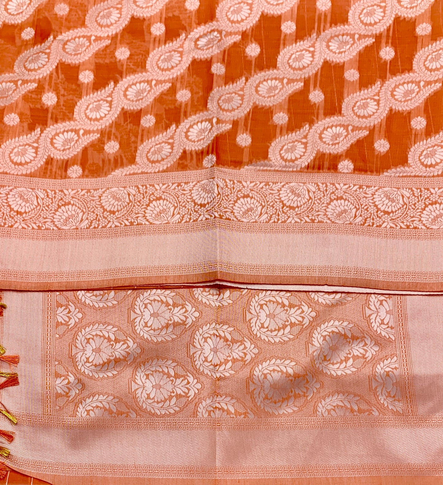 Banaras Katan Saree Orange Colour with Katan Work Border