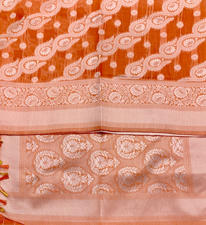 Banaras Katan Saree Orange Colour with Katan Work Border