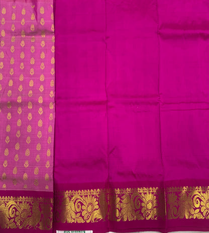 Baby Pink shade Pure kanchipuram Kids Pattu Pavadai with contrast border for newborn to 2 Years