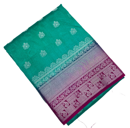 Tussar Saree Colour Light Sapphire Colour with Pink Border