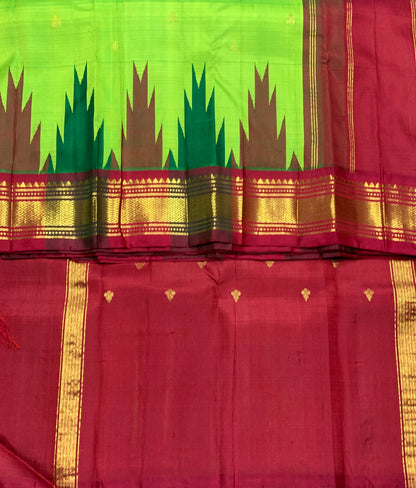 Pure Kanchipuram Silk Saree Light Green Colour with Maroon Border