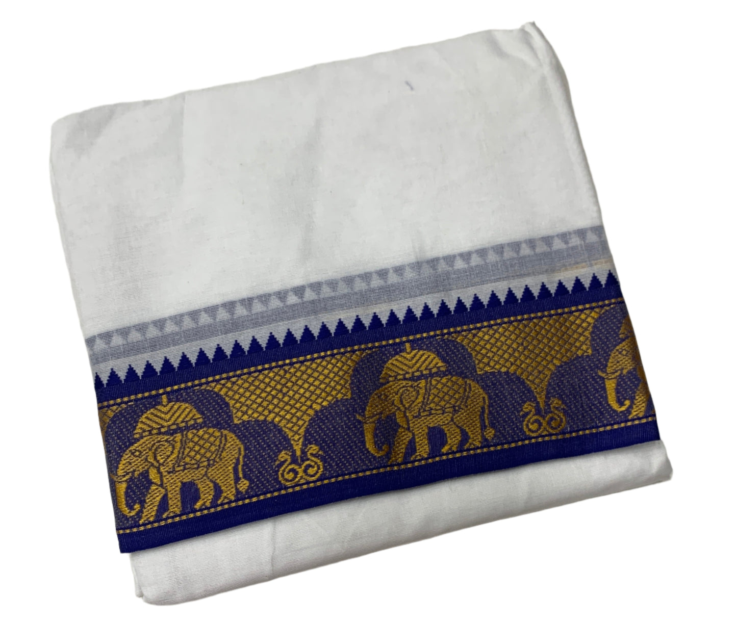 9X5 Cotton Dhoti White Blue and Red Border with Angavastram