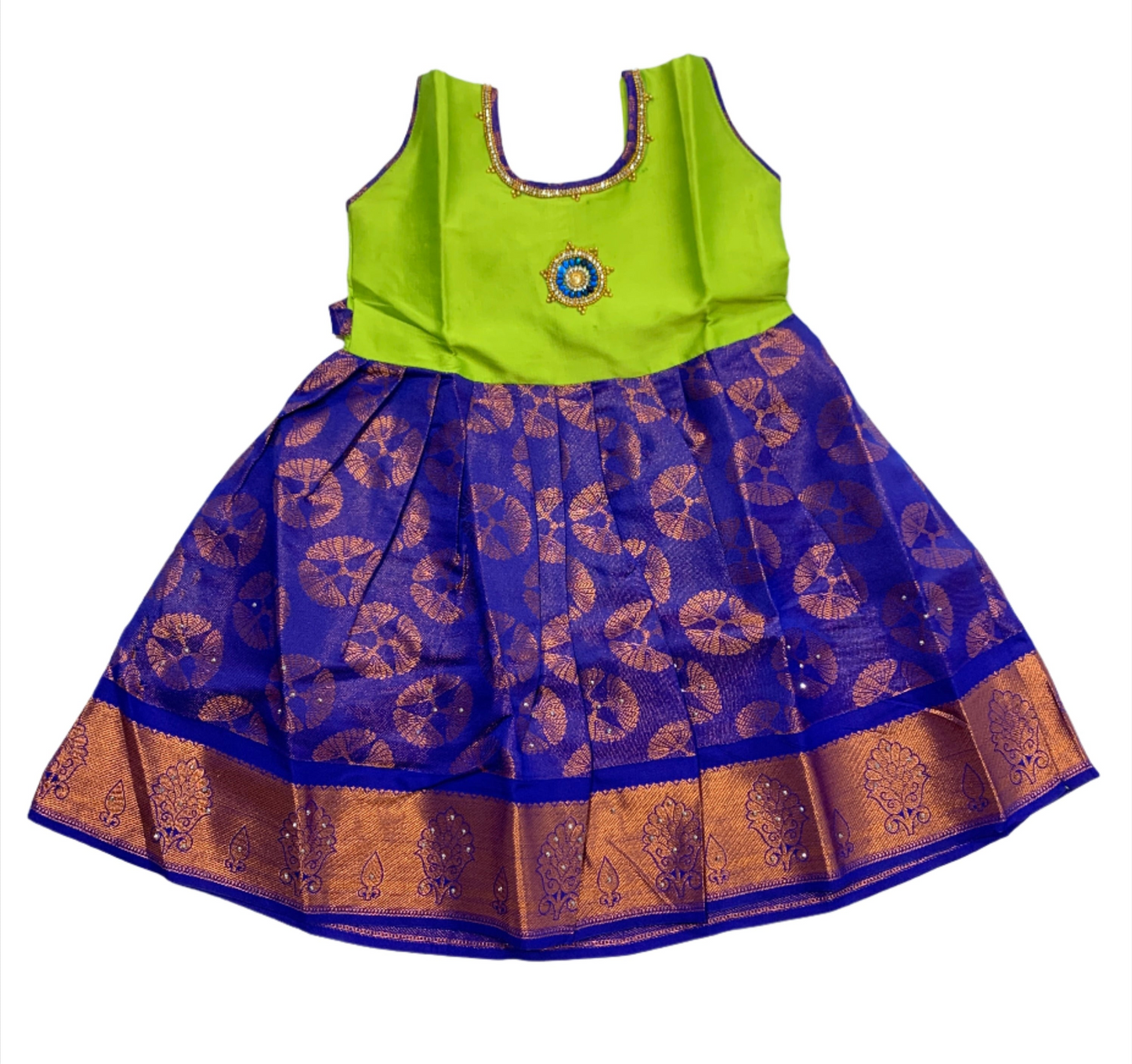 One Piece Ethnic Lehanga- Apple Green & Blue -2 Year Baby