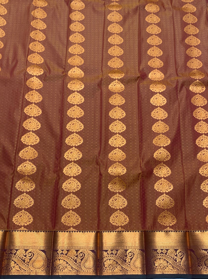 Vegan Silk Saree Brown Colour Saree with Copper Border