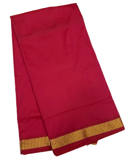 9 yards Vegan Silk Saree Pinkish Red Colour with Golden Border