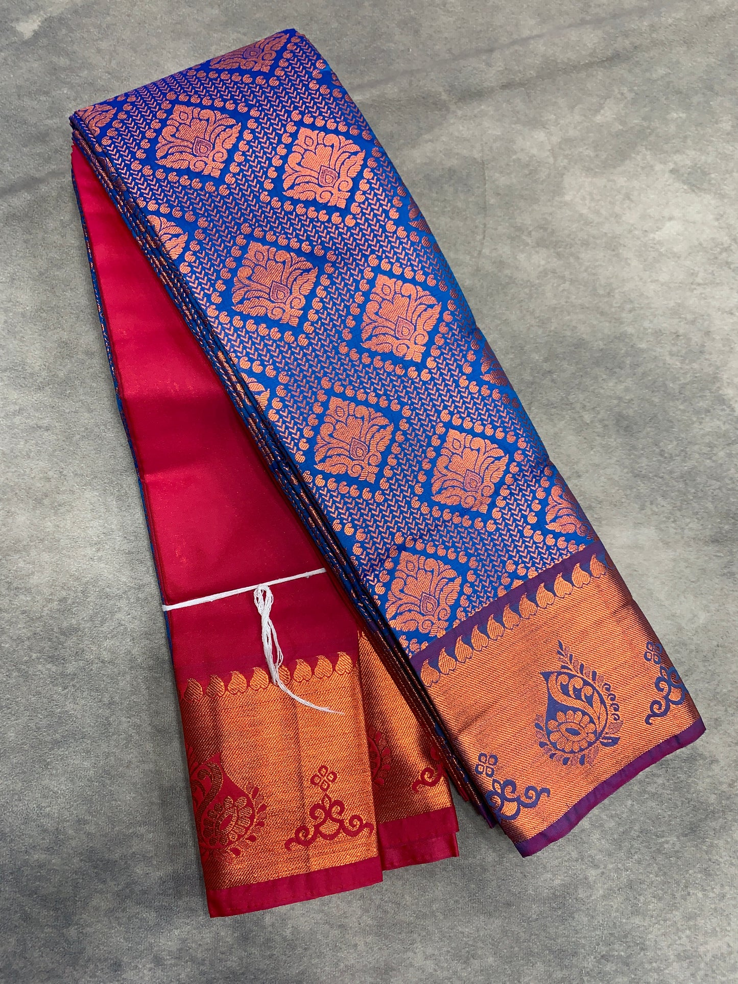 Vegan Silk Saree Sky Blue Colour with Pink and Copper Border