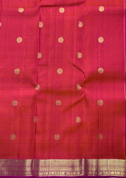 Pure Kanchipuram Silk Saree Pinkish Peach Colour with Golden Pink Border