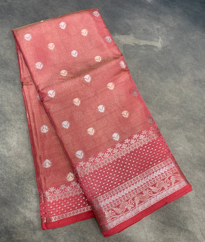 Meenakari Banaras Tissue Silk Saree Rose Pink Colour