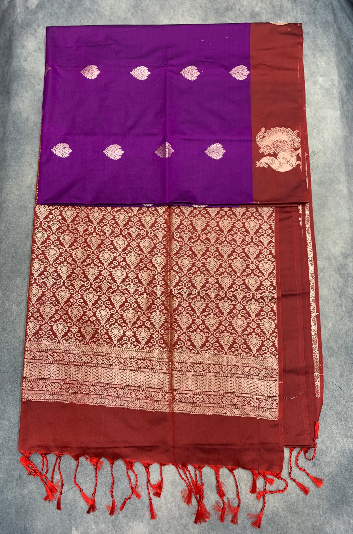 Art Silk Saree Purple Colour with Maroon Colour Border