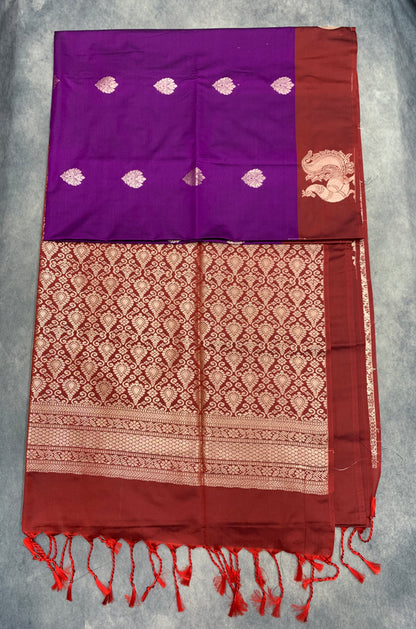 Art Silk Saree Purple Colour with Maroon Colour Border