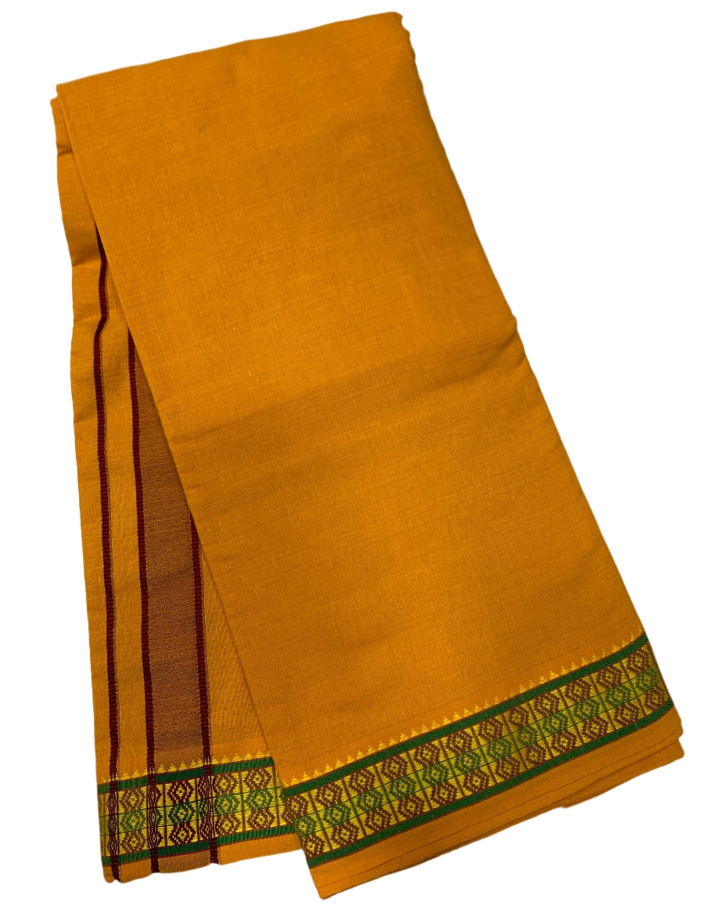 9X5 Cotton Mustard with Maroon & Green Diamond Border