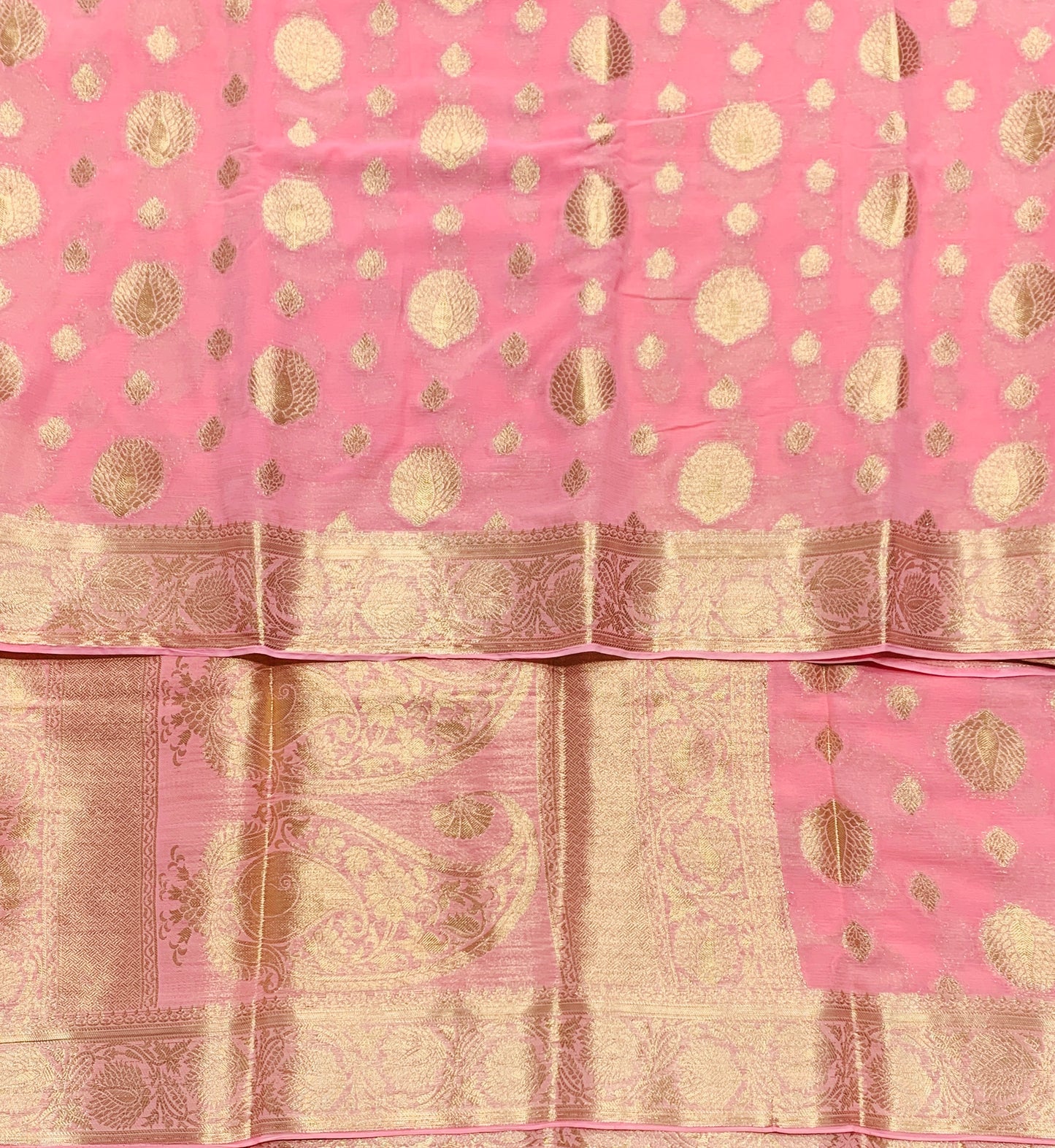 Georgette Saree Baby Pink Colour with Sliver Floral Design Border