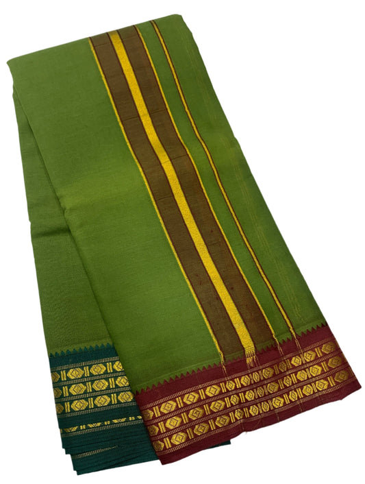 9X5 Cotton Dhoti Olive Green Colour with Maroon and Green Border