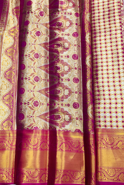 Fancy Tissue Saree Golden Colour with Pink Border