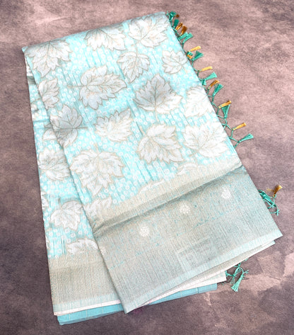 Banaras Katan Saree Sapphire Colour with Katan Work Border
