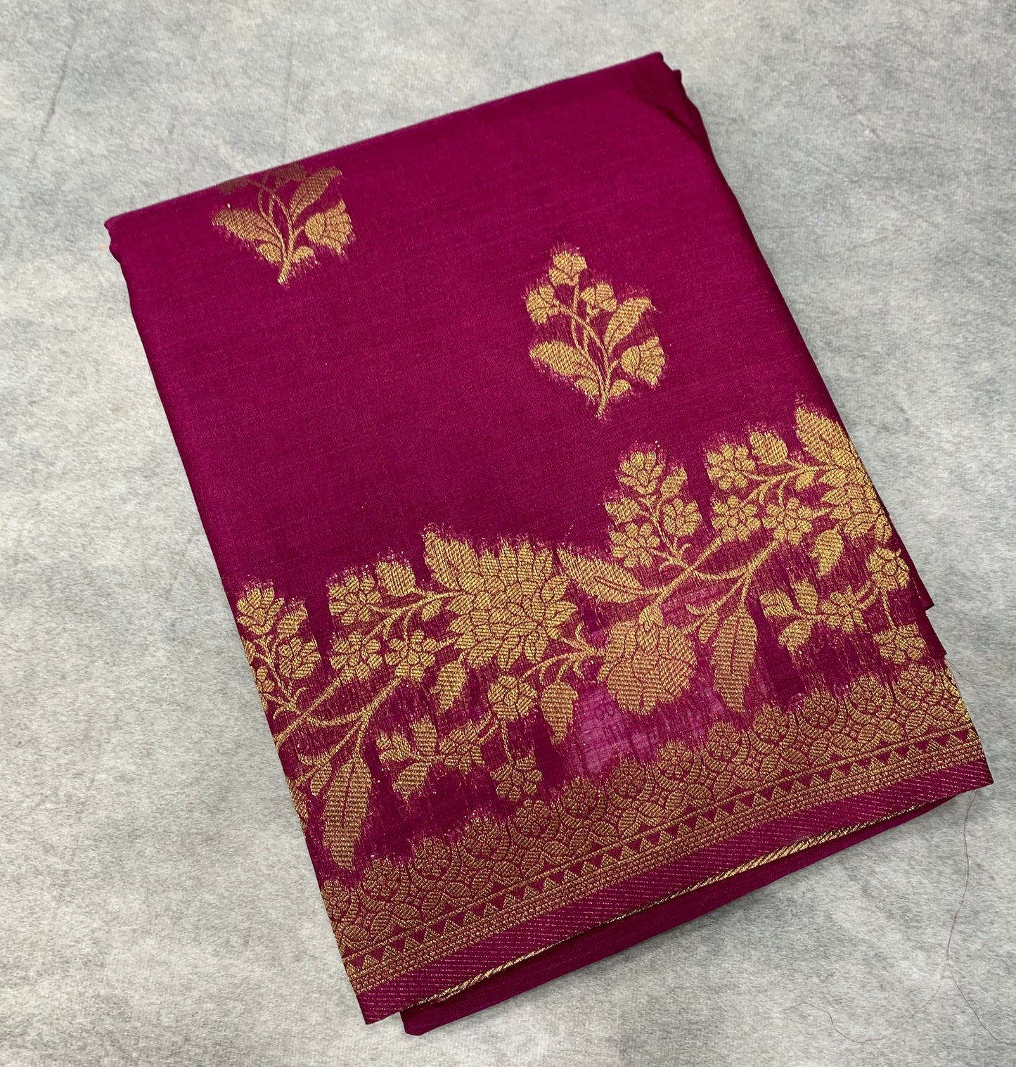 Kora Silk Saree Magenta Colour with Flower Design Border
