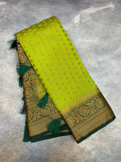 Crepe Saree Olive Green Colour with Green Border
