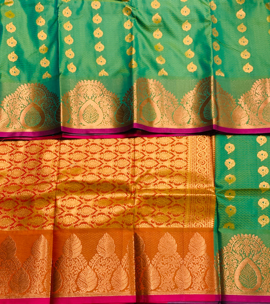 Vegan Silk Saree Light Green shade with Pink Border