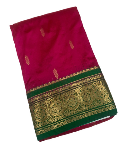 Pure Kanchipuram Silk Saree Pinkish Maroon shade with Green Border