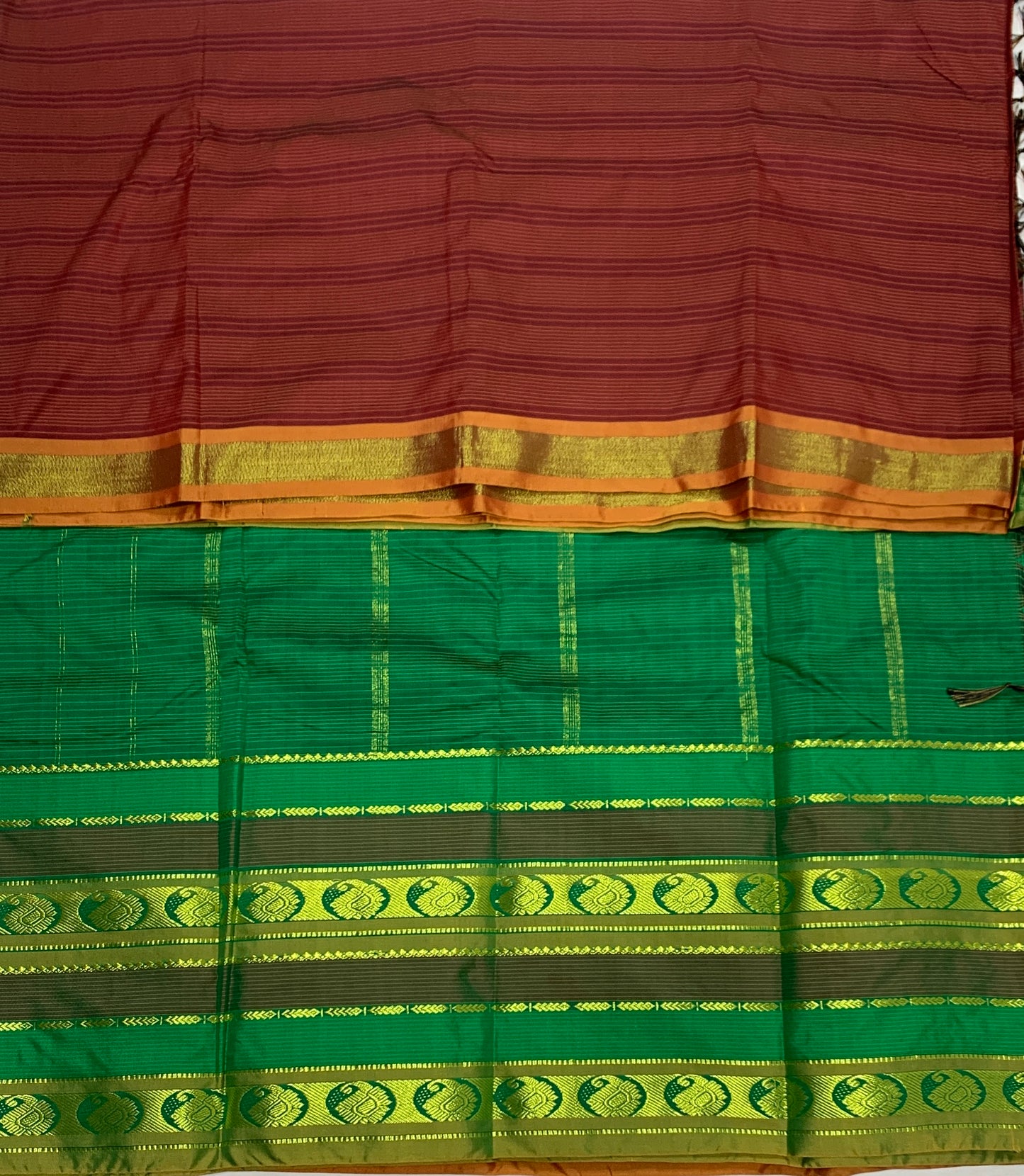 Arani Silk Saree Brown Colour with Olive Green and Brown Border