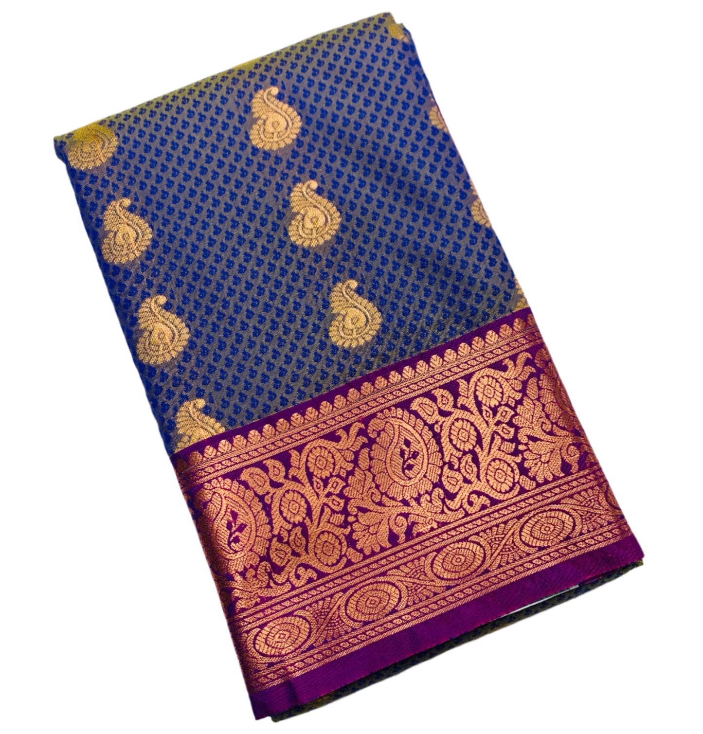 Vegan Silk Saree Blue shade with Magenta Border