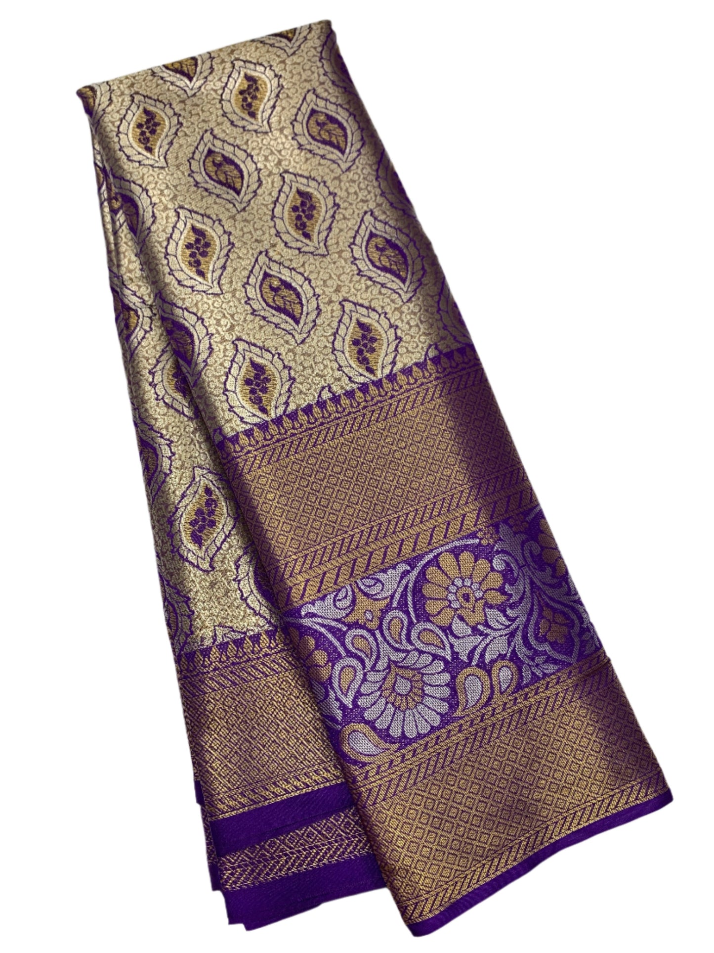 Fancy Tissue Saree Golden Colour with Blue Border