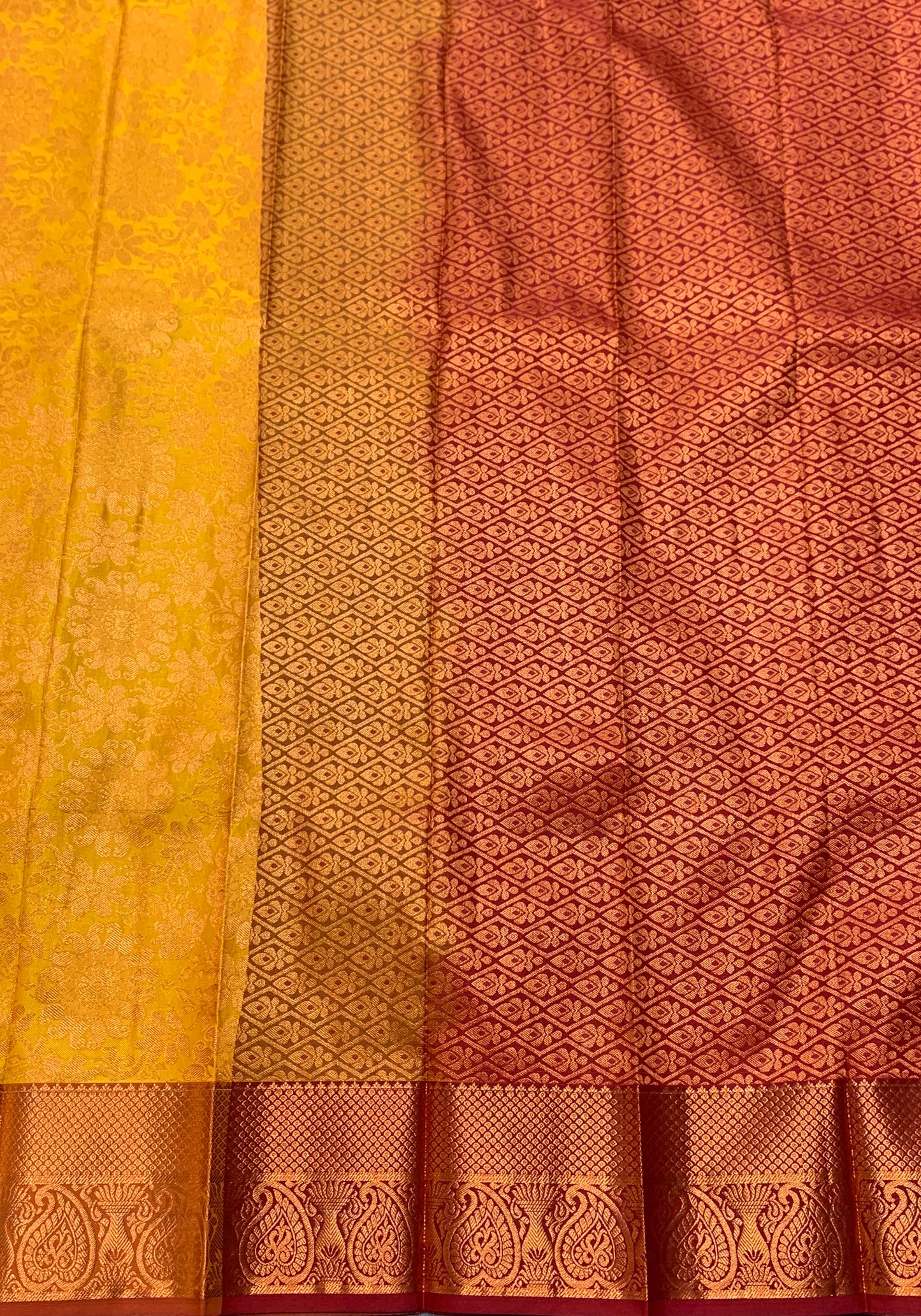 Vegan Silk Saree Yellow Colour Saree with Copper Border