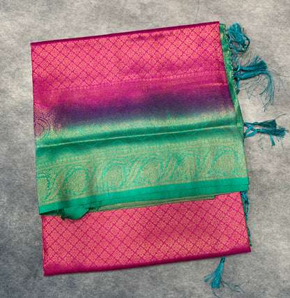 Soft Silk Saree Pink Colour with Sapphire Colour Pallu