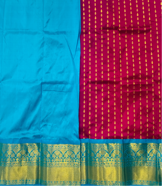 Magenta shade Pure Kanchipuram Kids Pattu Pavadai with contrast border for age 2 to 5