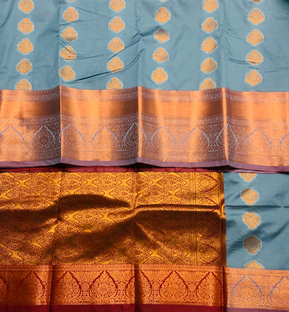 Vegan Silk Saree Gray shade with Brown Border