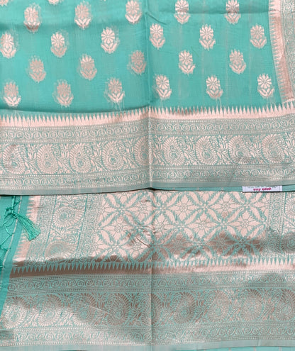 Banaras Katan Saree Sapphire Colour with Katan Work Border