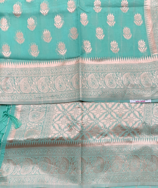 Banaras Katan Saree Sapphire Colour with Katan Work Border