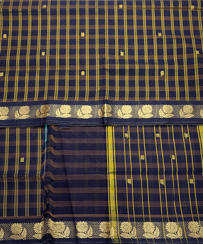 Chettinad Cotton Saree Navy Blue Shade with Flower Design