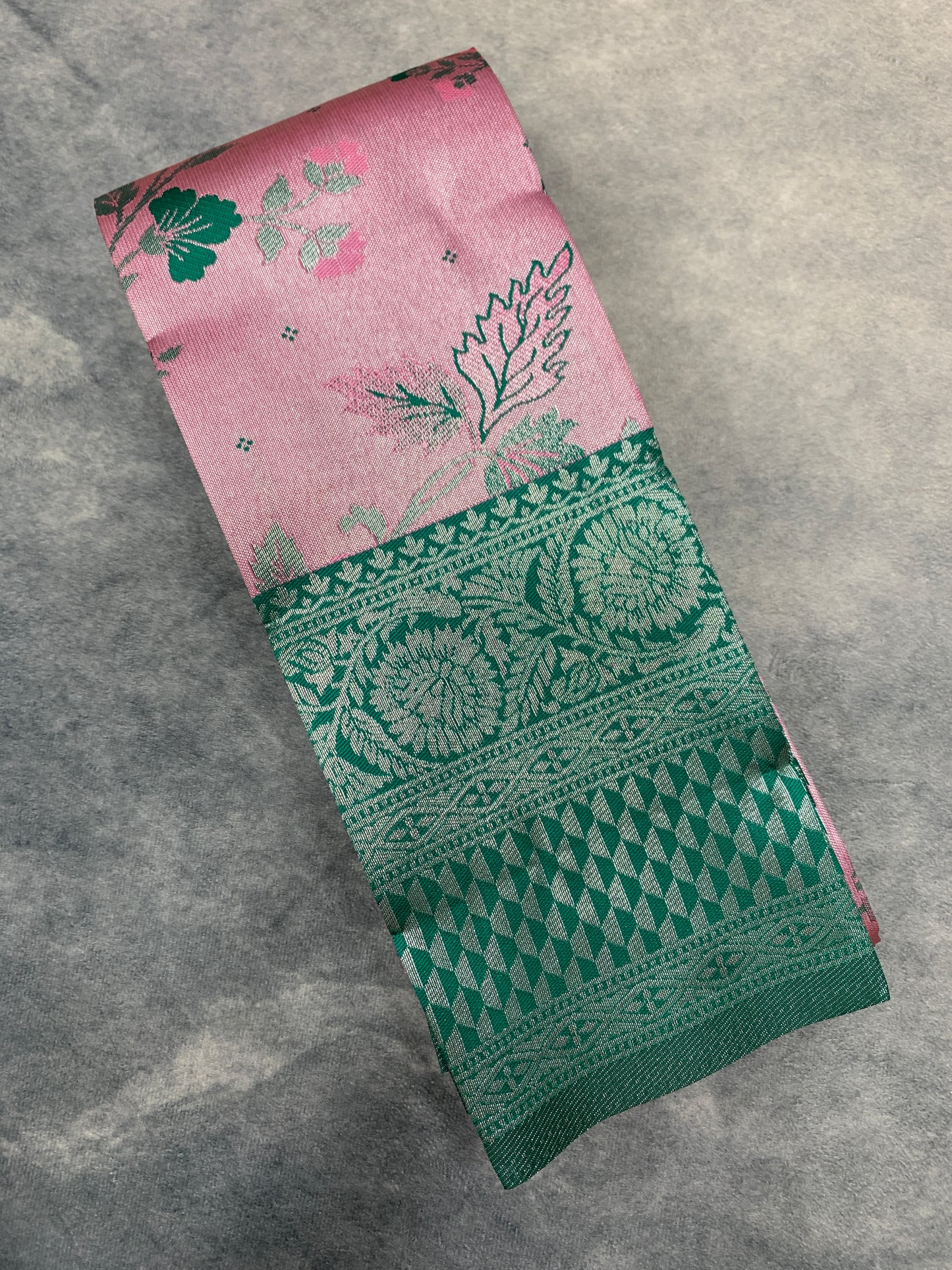 Art Silk Saree Pink Colour with Rama Green Colour Border