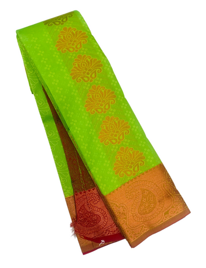 Vegan Silk Saree Apple Green shade with Copper with Mango design